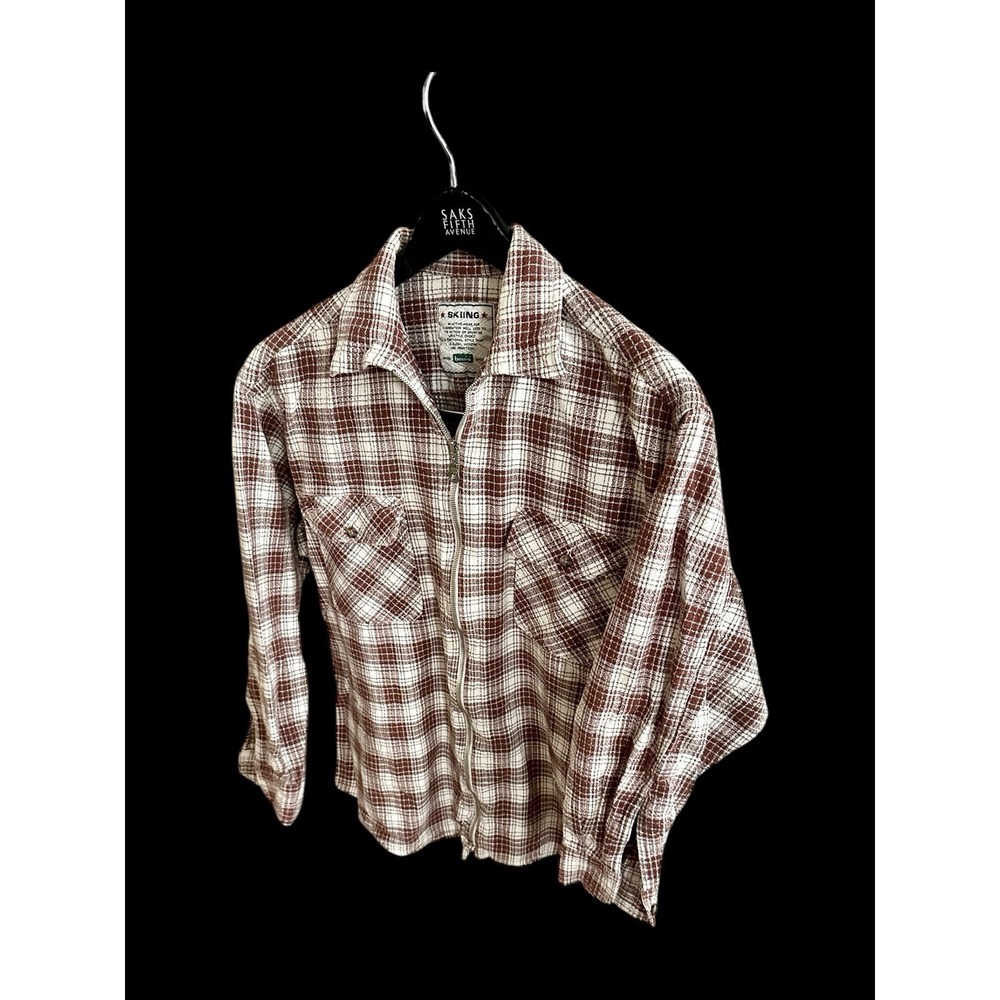 Bossini 70's Plaid Vintage Zip Up Shirt Skiing Sz‎ Medium Red White Italy